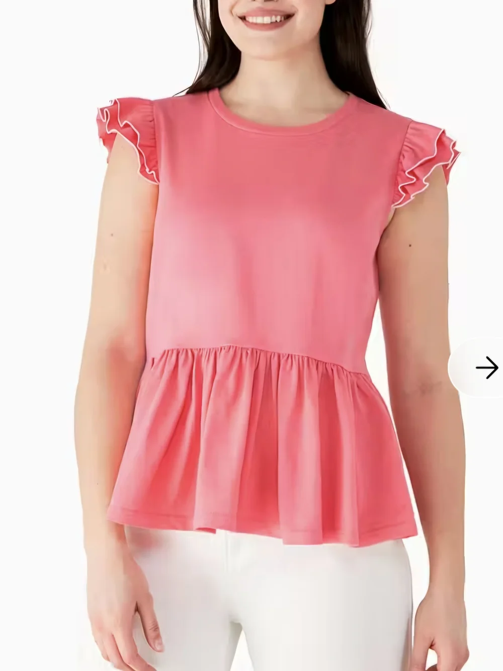Kate Spade New York Cotton Peplum Ruffle Sleeve Tee Deep Dahlia Pink - S